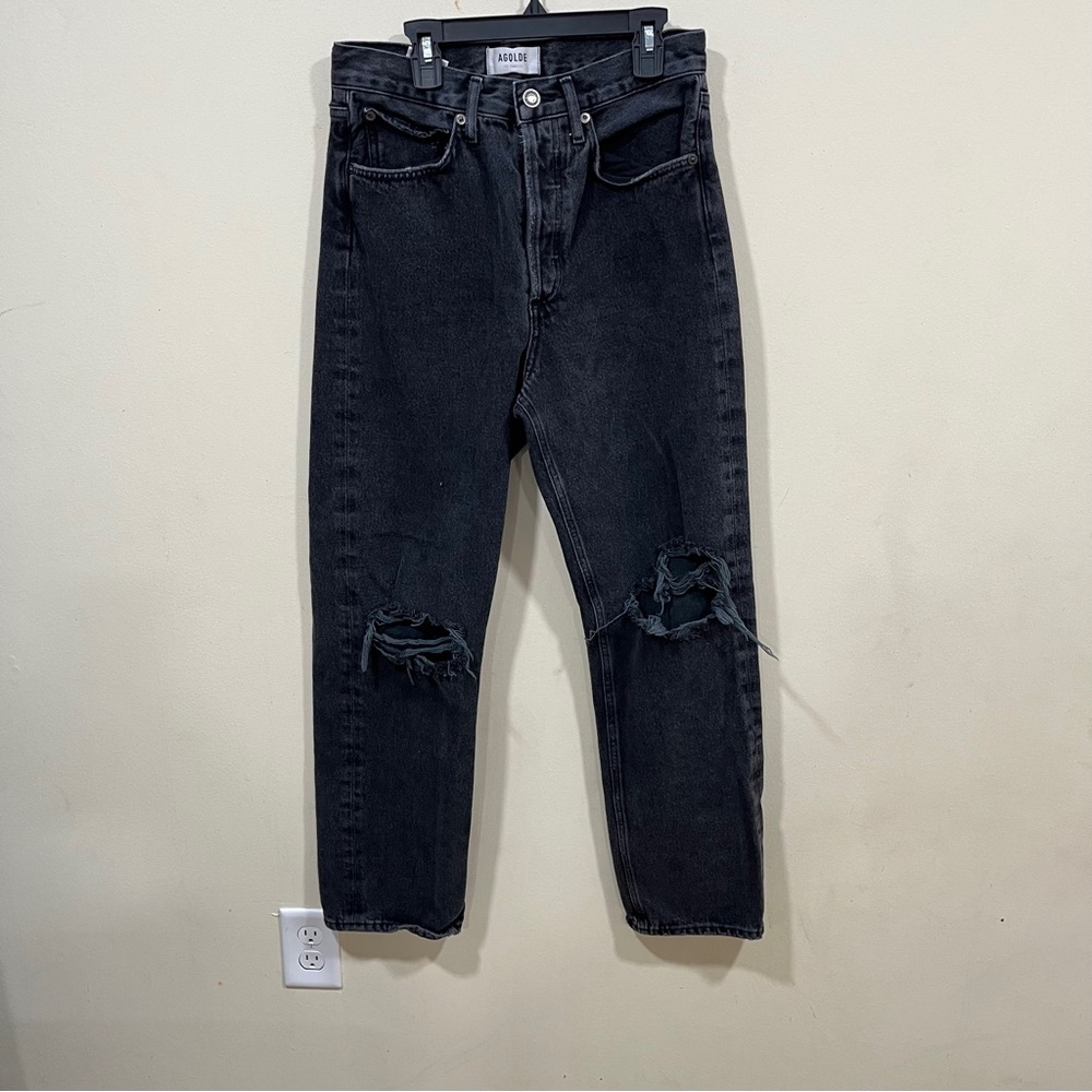AGOLDE High Rise Straight Jeans in Distortion size 25 distressed grey jeans - Picture 2 of 8